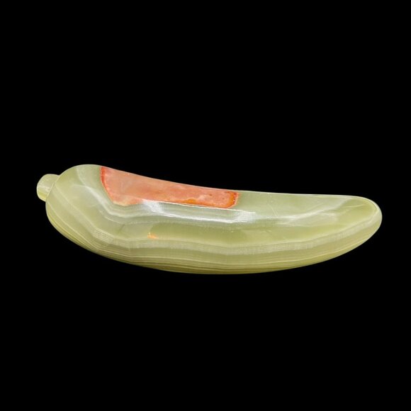 Vintage Banana Shaped PaperweightPpolished Onyx Stone Beautiful Look Green Brown - Picture 5 of 8